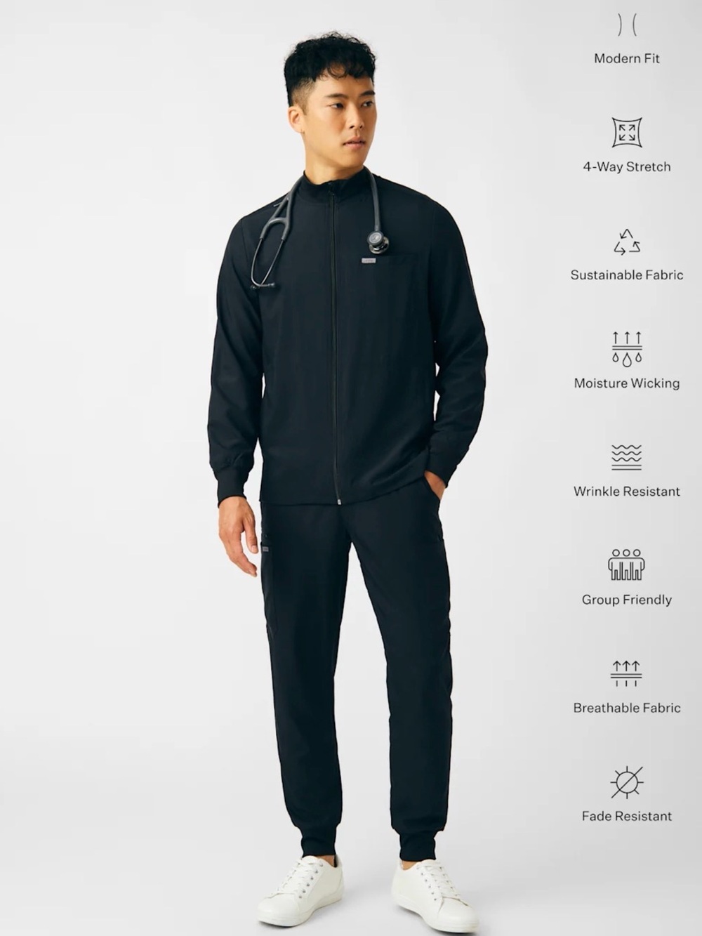 Landau Forward Men’s 3-Pocket Zip-Front Scrub Jacket M Black - Picture 4 of 4